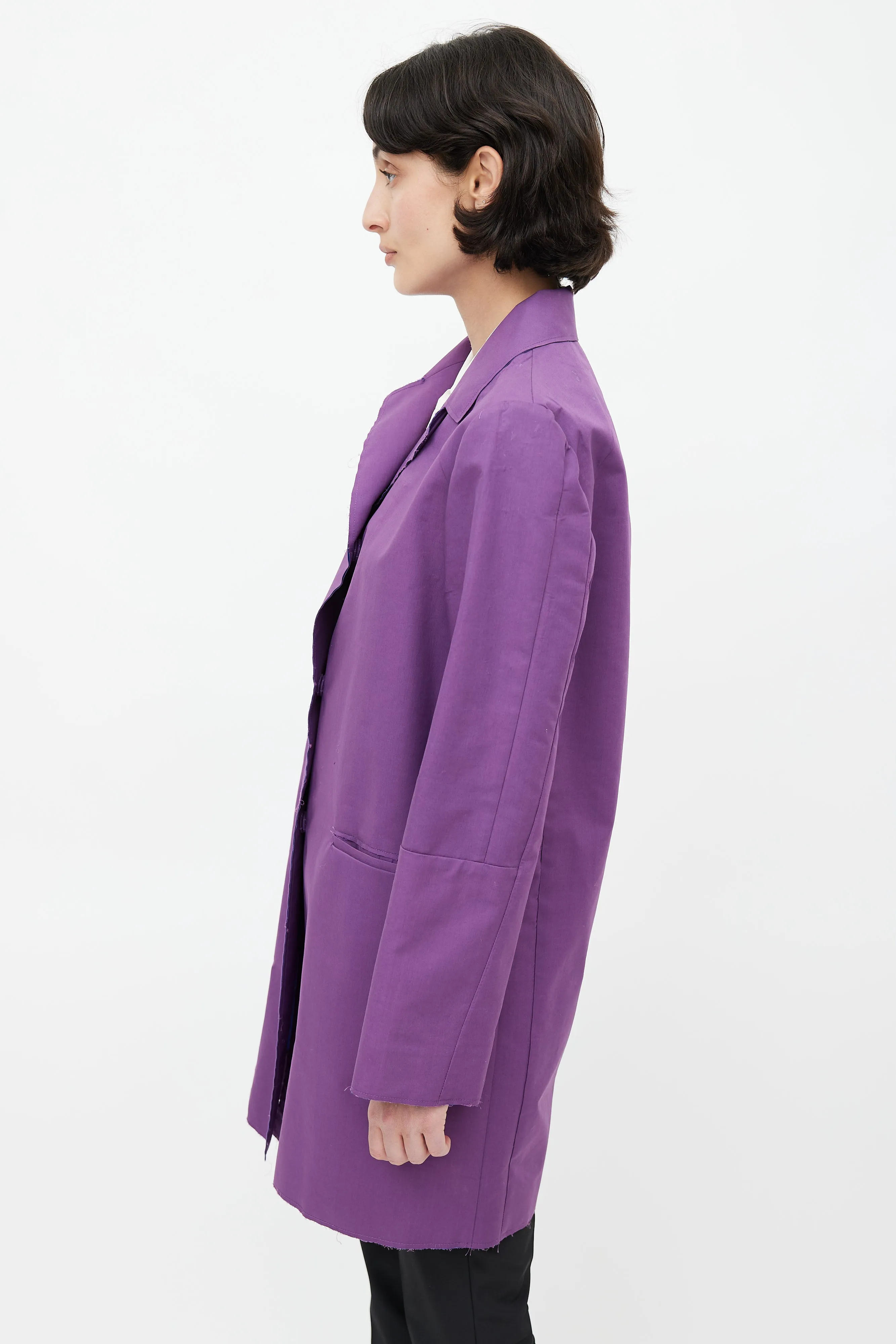 Purple Raw Hem Trench Coat