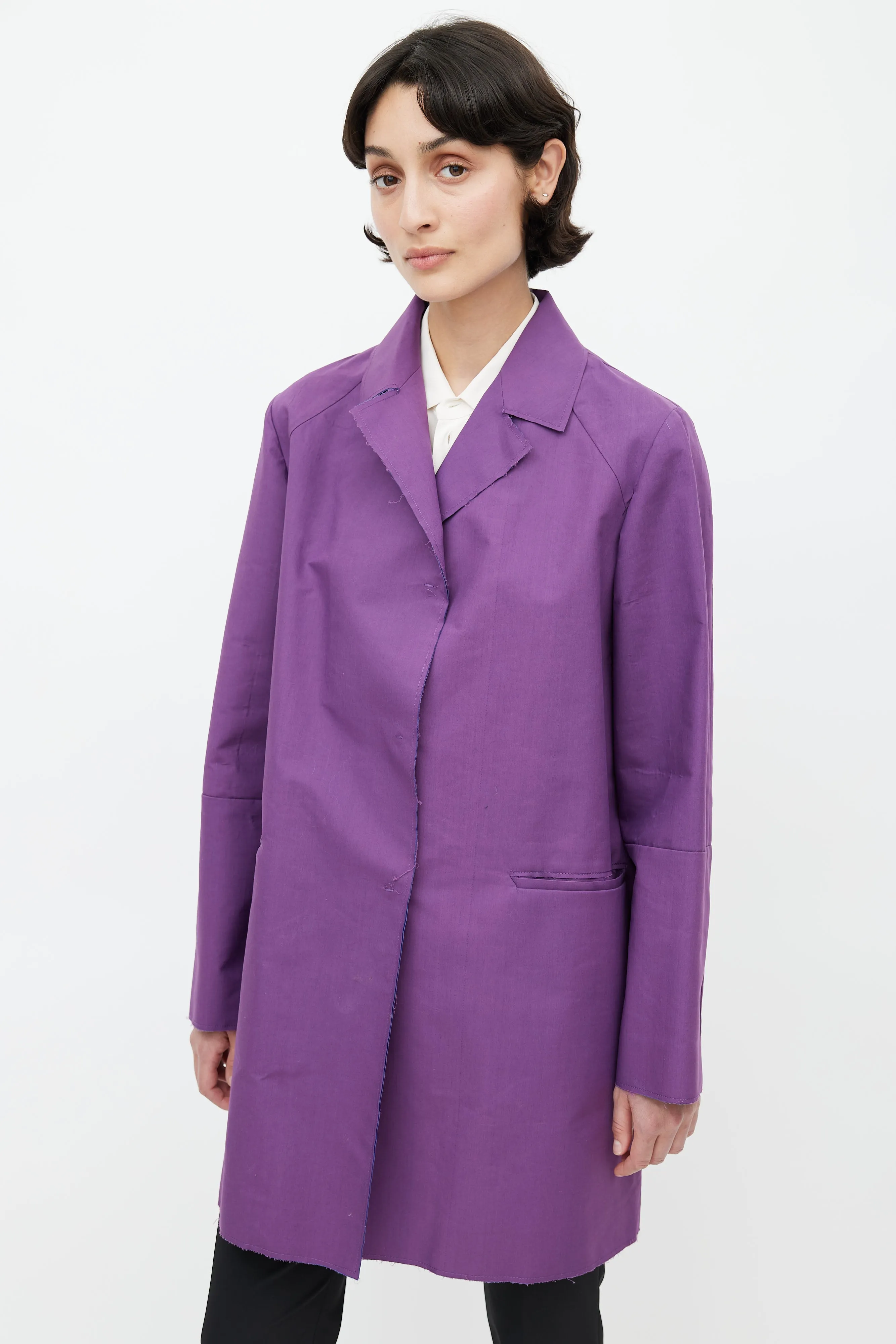 Purple Raw Hem Trench Coat