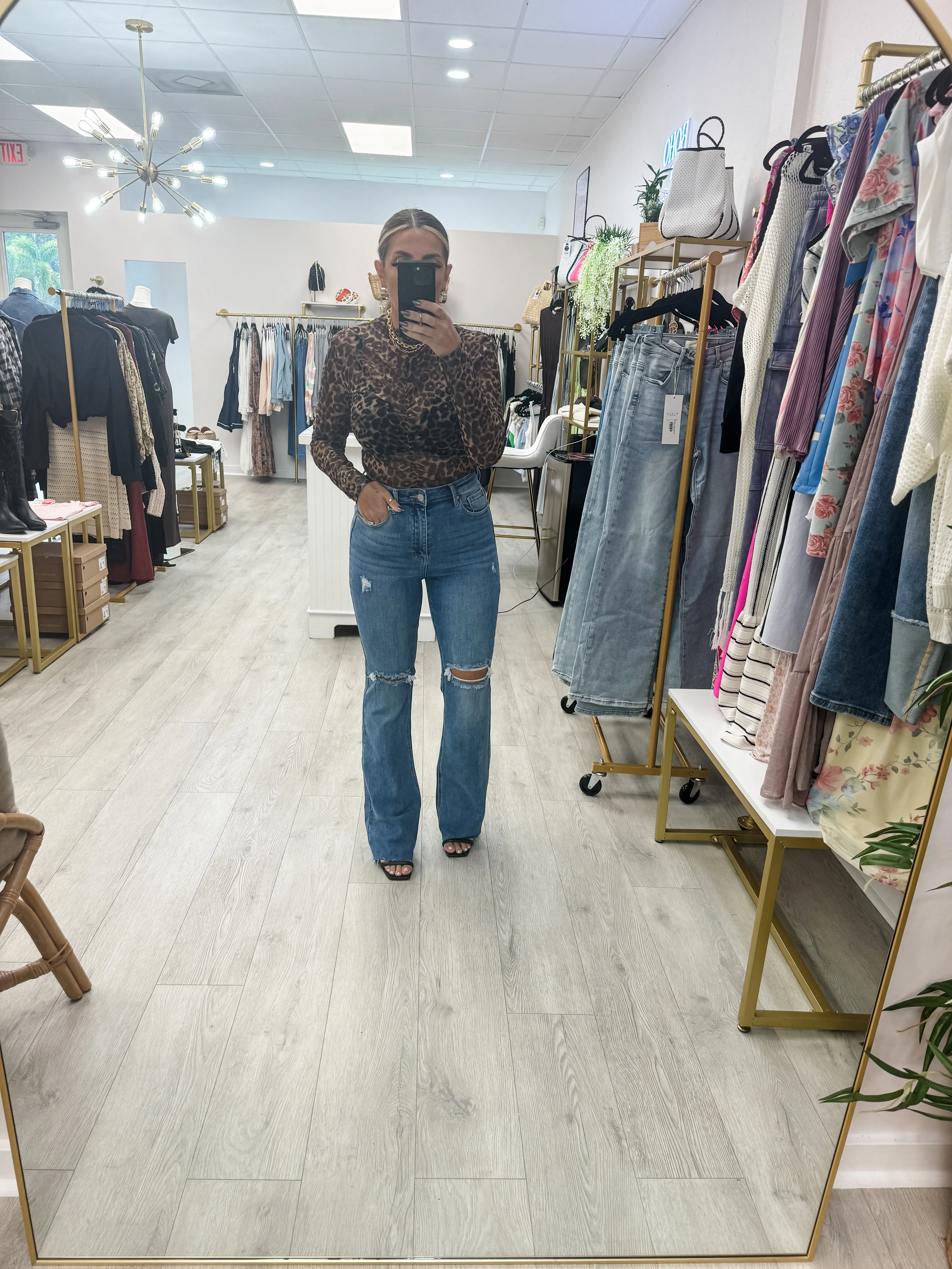 Risen HR Distressed Flare Denim