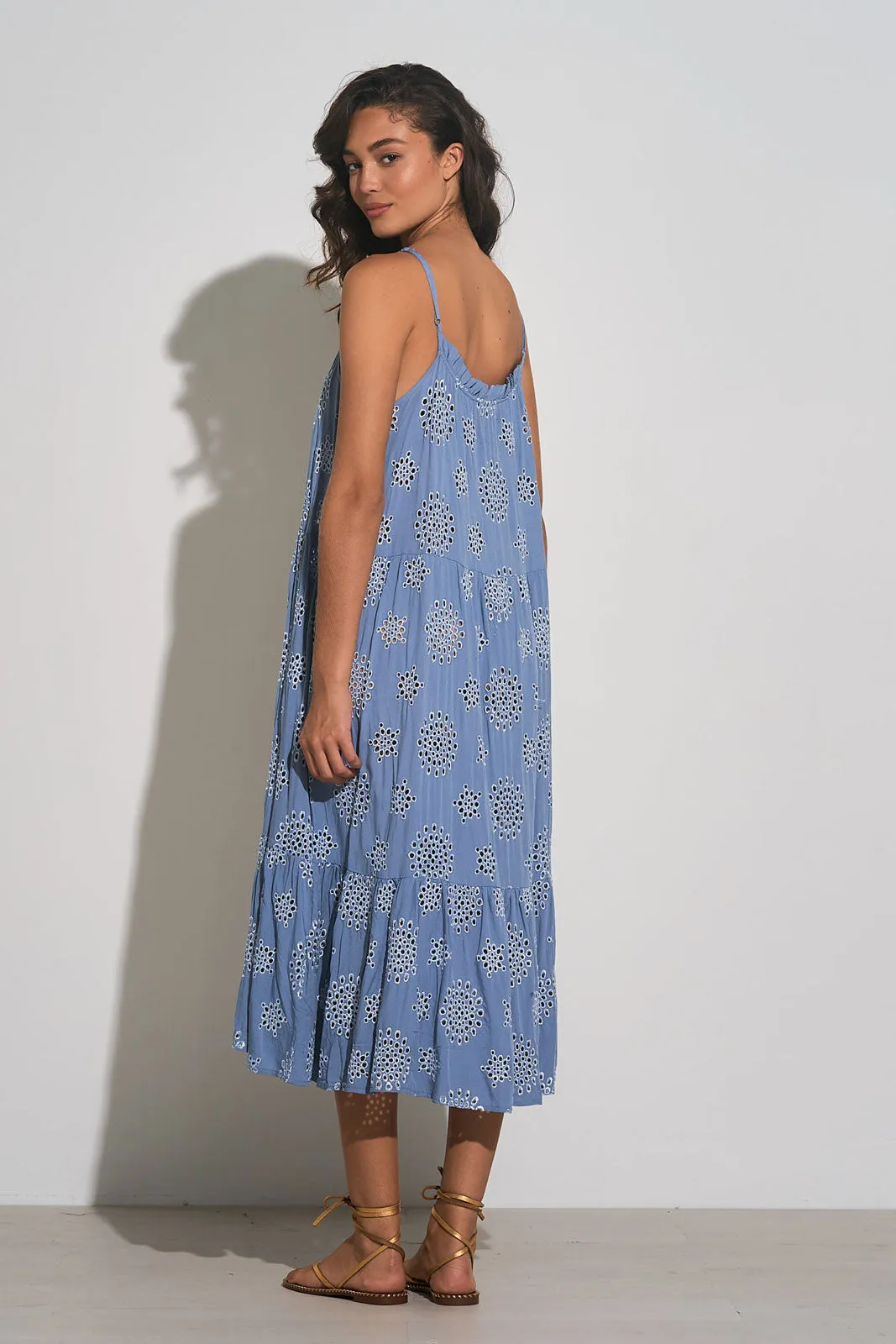 STRAPPY SUN EYELET MID LENGTH DRESS