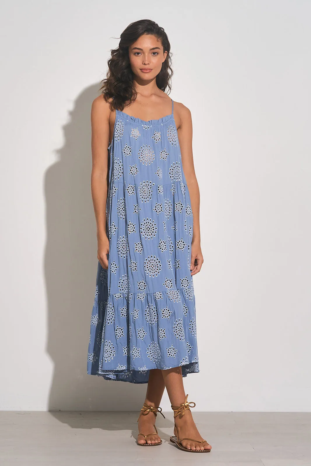 STRAPPY SUN EYELET MID LENGTH DRESS