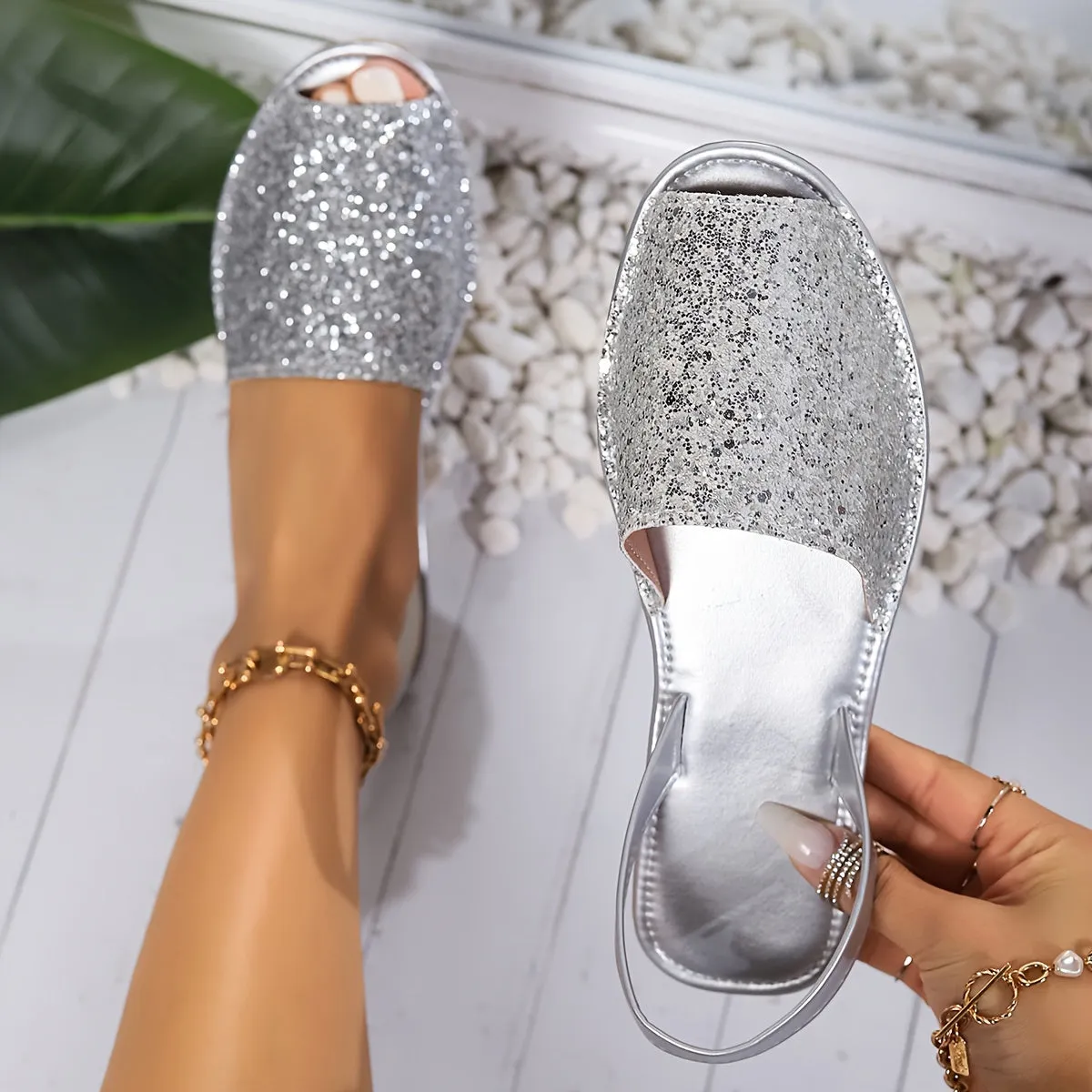 Summer Essentials: Chic Non-slip Women's Flat Sandals - Easy Slip-On, Peep Toe, Strappy Back in Solid Colors