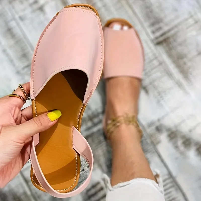 Summer Essentials: Chic Non-slip Women's Flat Sandals - Easy Slip-On, Peep Toe, Strappy Back in Solid Colors