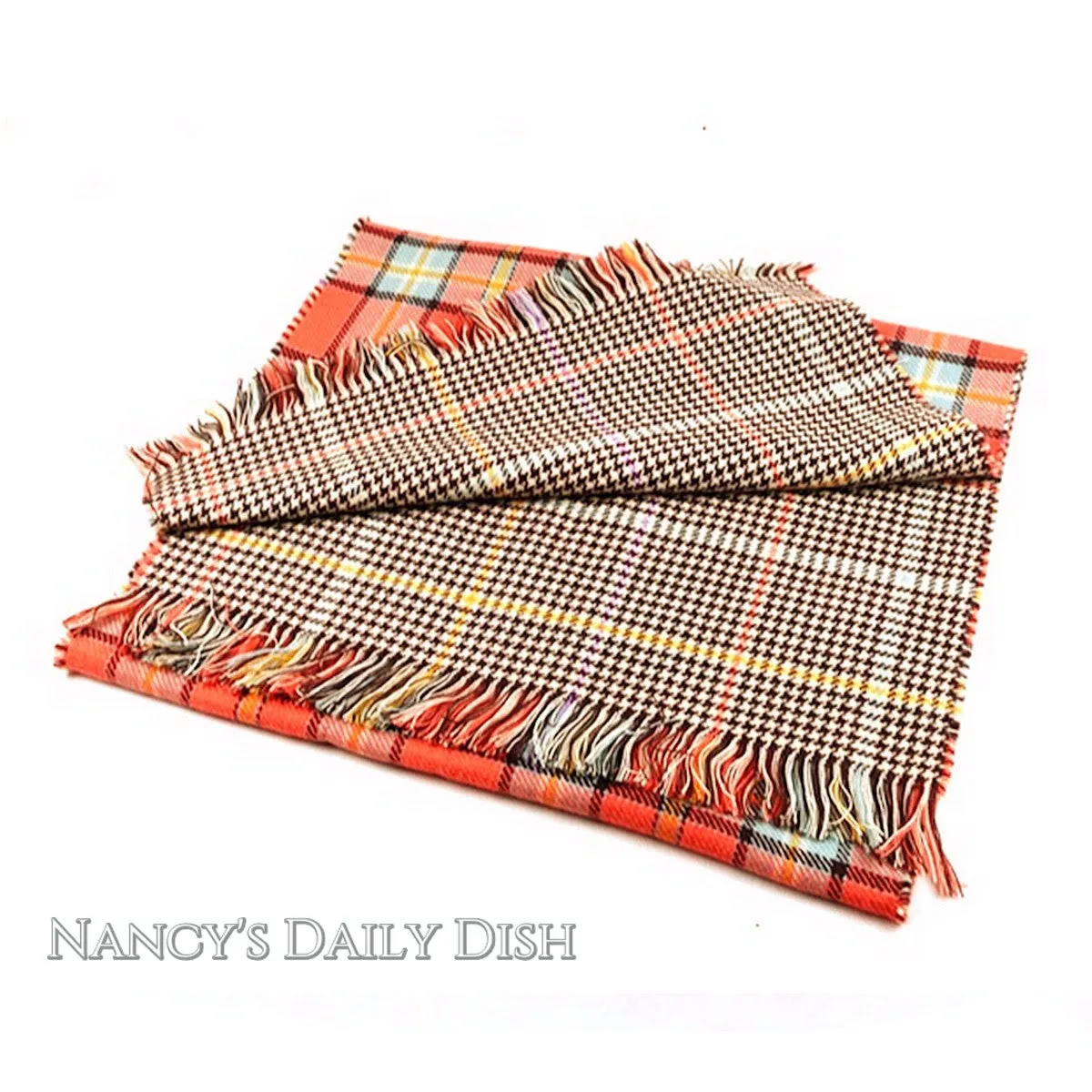 Tartan Plaid Houndstooth Reversible Oversized Blanket Scarf / Shawl or Table Runner - Extra Long Thick & Wide