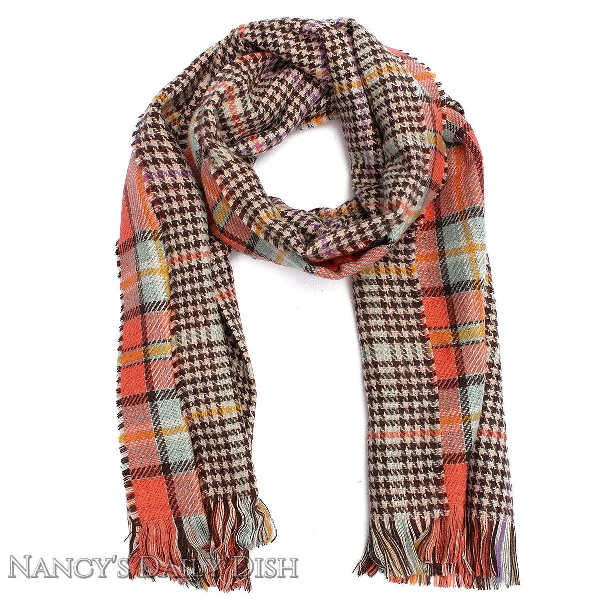 Tartan Plaid Houndstooth Reversible Oversized Blanket Scarf / Shawl or Table Runner - Extra Long Thick & Wide