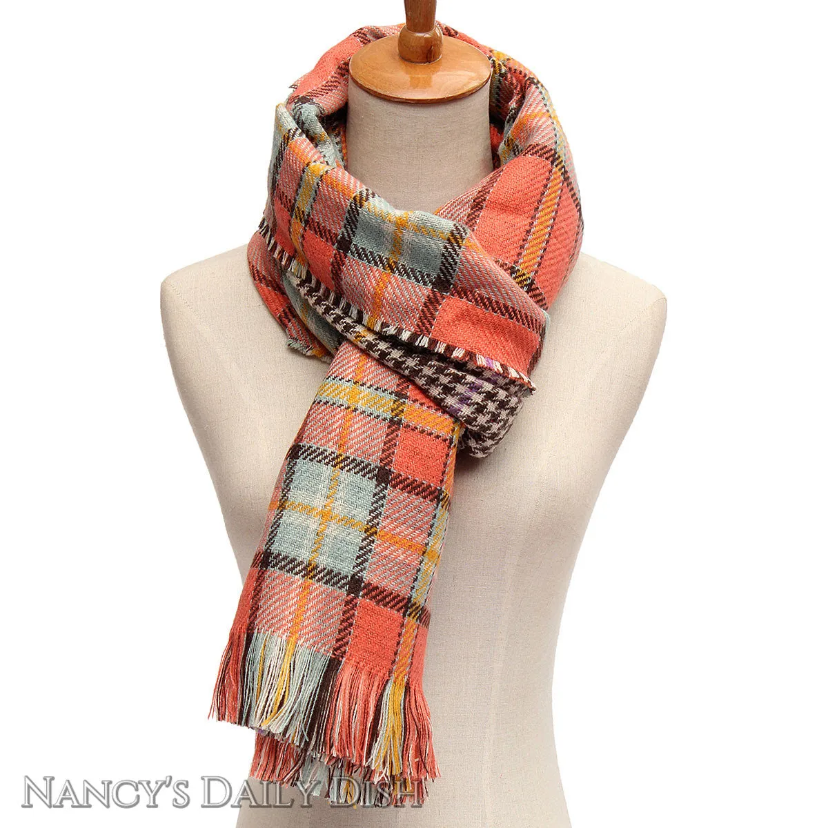 Tartan Plaid Houndstooth Reversible Oversized Blanket Scarf / Shawl or Table Runner - Extra Long Thick & Wide