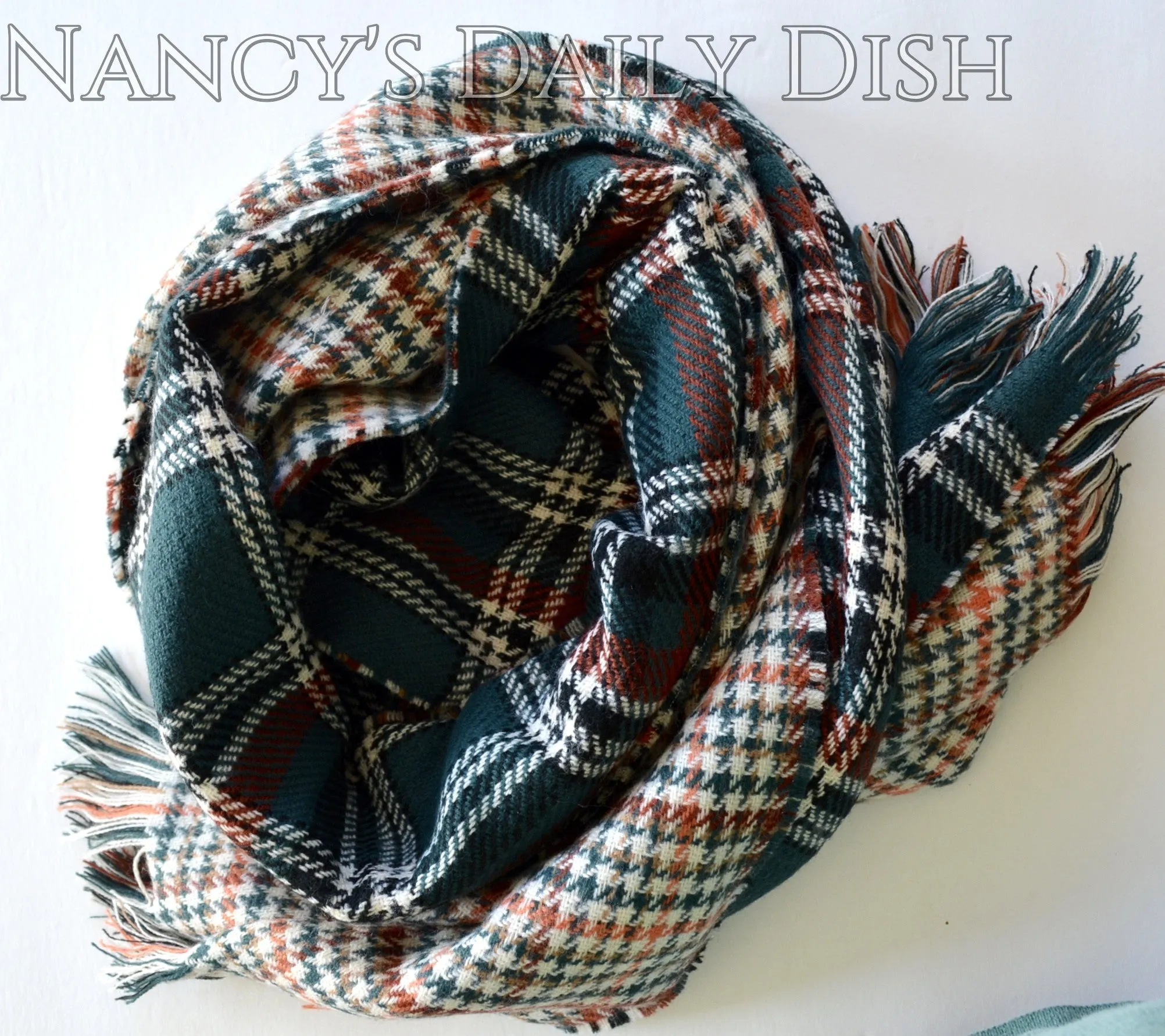 Tartan Plaid Houndstooth Reversible Oversized Blanket Scarf / Shawl or Table Runner - Extra Long Thick & Wide