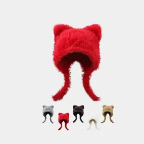 TAVIMART  -  Korean Simple and Cute Plush Bear Ears Pullover Hat Winter Trend Warm Imitation Rabbit Fur Ear Protectors Bomber Hats for Women