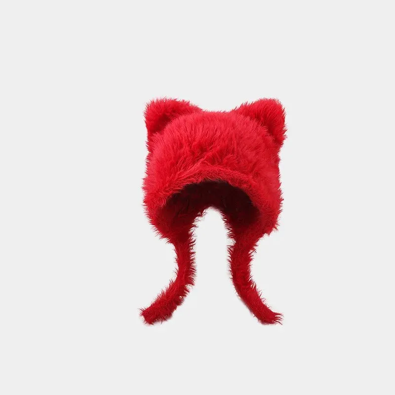 TAVIMART  -  Korean Simple and Cute Plush Bear Ears Pullover Hat Winter Trend Warm Imitation Rabbit Fur Ear Protectors Bomber Hats for Women